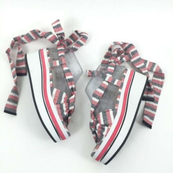 🖤 NWT - Striped Ankle Lace Up Tie Platform Sandals - Picture 6 of 8